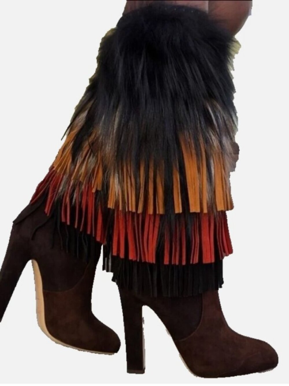 JIMMY CHOO Fringe Suede Leather Knee High Heels Tall Boots Made in ITALY